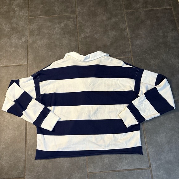 Aerie Top Cropped Stripes Blue White Rugby Shirt Size Small Preppy y2k Casual - Picture 4 of 8